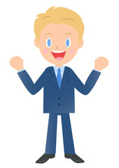 応援するビジネスマン、男性会社員のイラスト素材、三頭身