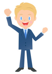 とても喜ぶビジネスマン、男性会社員のイラスト素材、三頭身