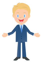 歓迎するビジネスマン、男性会社員のイラスト素材、三頭身