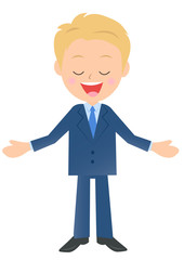 歌うビジネスマン、男性会社員のイラスト素材、三頭身