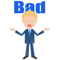 Badを示すビジネスマン、男性会社員のイラスト素材、三頭身