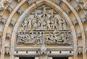 the upper part of the carved portal of the cathedral 