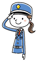 女性警備員：敬礼
