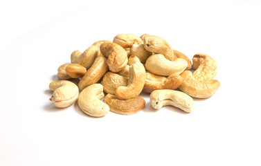 cashew nuts heap on white background