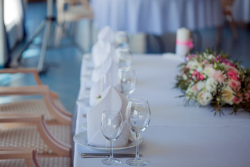 Wedding banquet, small restaurant in a Maritime style, round tables