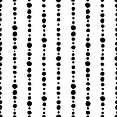 Seamless vector decorative hand drawn pattern. Black and white geometric endless background with dots and vertical lines.