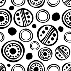 Seamless vector decorative hand drawn pattern. Black and white geometric endless background with ornamental decorative elements with ethnic, traditional motives.