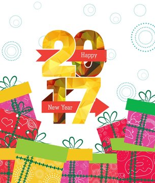 happy new year 2017 card with gifts