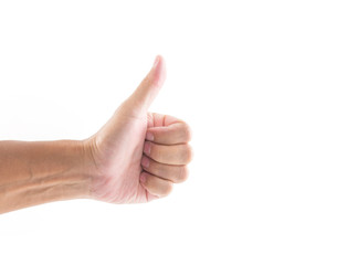 Hand thumb up on white background