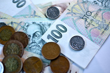 Close up Czech Koruna currency, Czech Republic