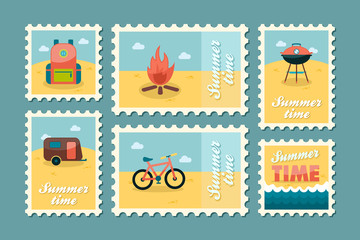 Summer camping stamp set. Holiday