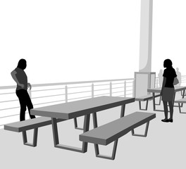 Outdoor table vector silhouette people relaxing time scene background