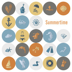 Summer and Beach Simple Flat Icons