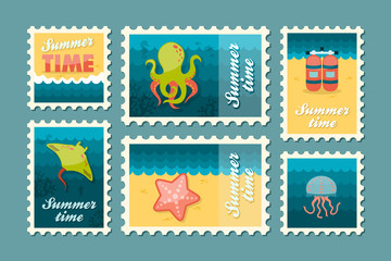 Diving stamp set. Summer. Vacation