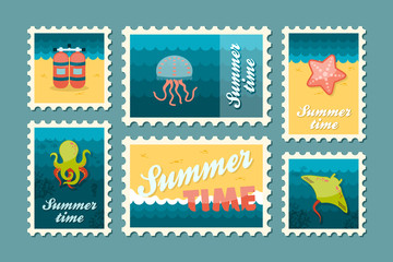 Obraz premium Diving stamp set. Summer. Vacation