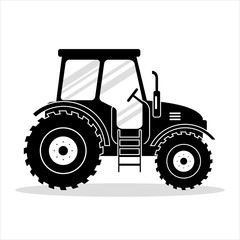 Icon black tractor on white background - vector illustration. Agricultural transport for farm in flat style.