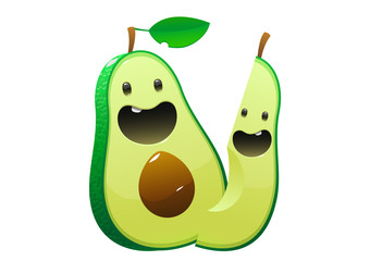 Cute Avocado character fun and happy
