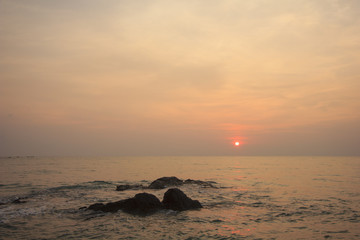 Landscape of sea beach and cloudy sky in morning ; Samila beach, Songkhla, southern of Thailand ; can use as background
