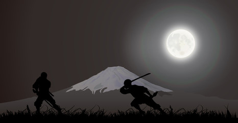 Japanese assassin, ninja, fighting, Fujiyama  © lisheng2121