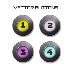 label set vector. 4 color buttons with glass surfise. icons.