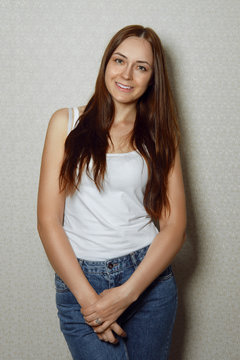 girl in t-shirt and jeans