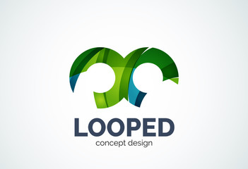 Abstract business company infinity logo template, loops or eight number concept - geometric minimal style, created with overlapping curve elements and waves. Corporate identity emblem