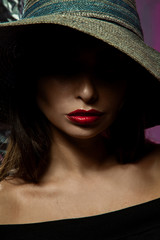 young girl with red lips