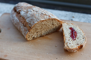 Bread with strawberry jam