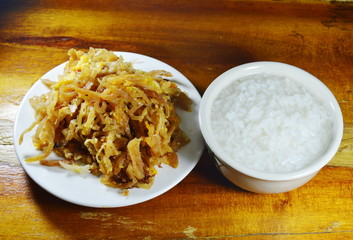stir fried sweet pickled radish with egg and rice porridge