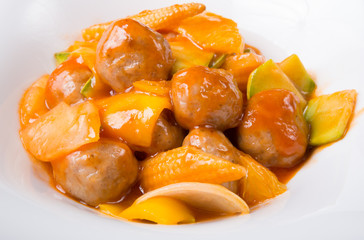 Chinese meatballs with fruits