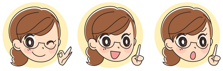 女性 顔のアイコンセット