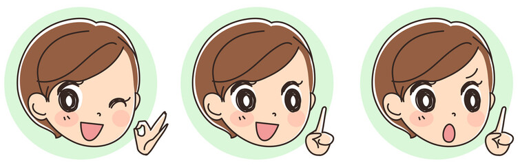 女性 顔のアイコンセット