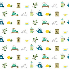Seamless pattern with tea ceremony and accessories icons for your design