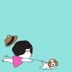 Walking A Dog Paper Note Character illustration