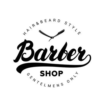 Barber shop hand written lettering logo, badge, label.