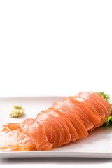 Salmon Sashimi in plate on white background