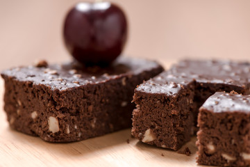 Cake chocolate brownies on wooden background