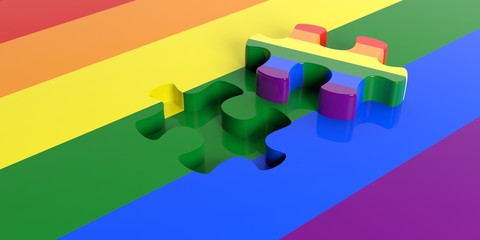 Gay flag puzzle piece out of gay flag. 3d illustration