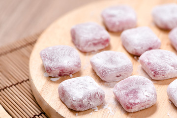 moji , Kagami mochi , Mochiko , sweet on wood table , Japan swee