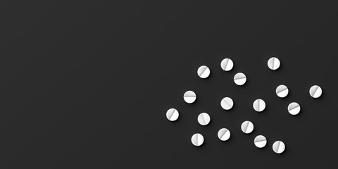 Pills on black background. 3d illustration