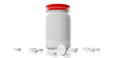 Pills spilled on white background. 3d illustration	