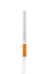 Cigarette standing on a white background. Smoking and drugs kill concept.