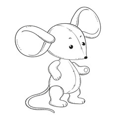 Plush mouse for coloring book. Vector isolated