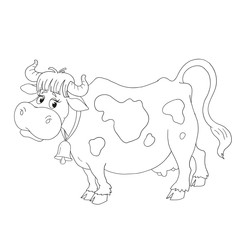 Cartoon cow character. Coloring book vector