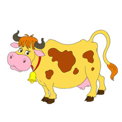 Cartoon characters funny cow. A cow with a bell.