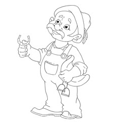 Funny cartoon character farmer. Cheerful groom. Vector isolated coloring book.