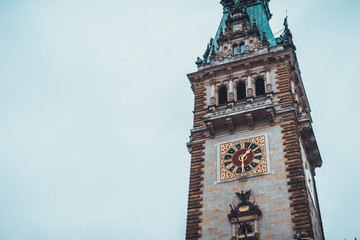Close up on historic clock tower
