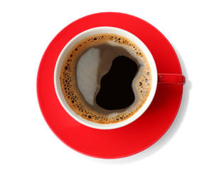 Red cup of coffee isolated on white