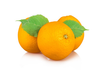 Orange with leaves isolated on white background