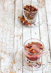 Red fruit tea in transparent glass Cup